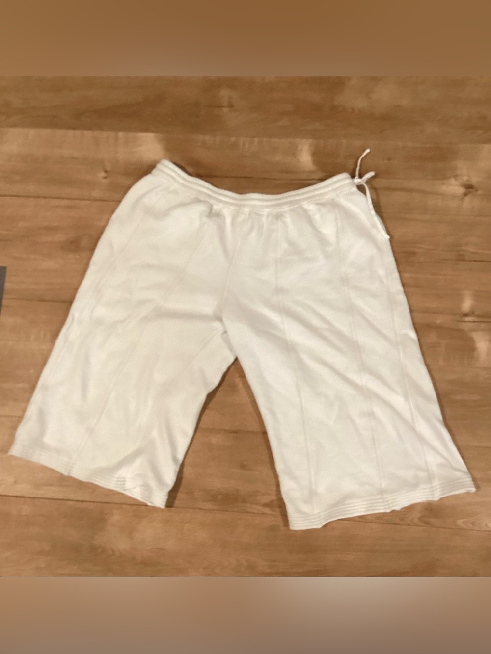 Anthropologie White Knit Cropped wide leg Lounge Pants drawstring waist Sz L